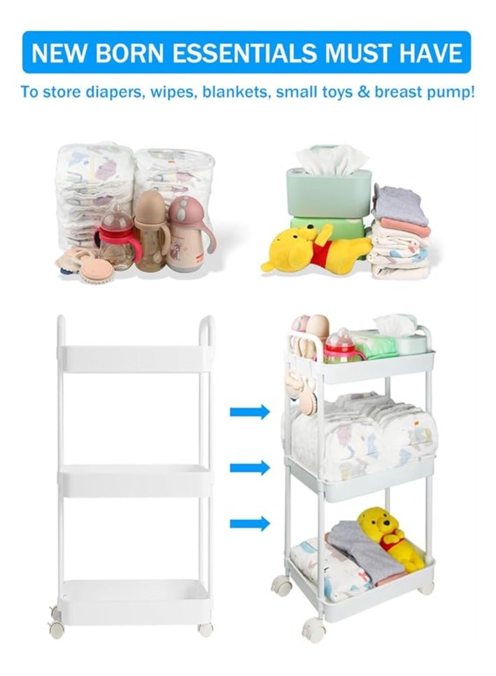 3-Tier Rolling Storage Cart with Wheels – White - Image 2